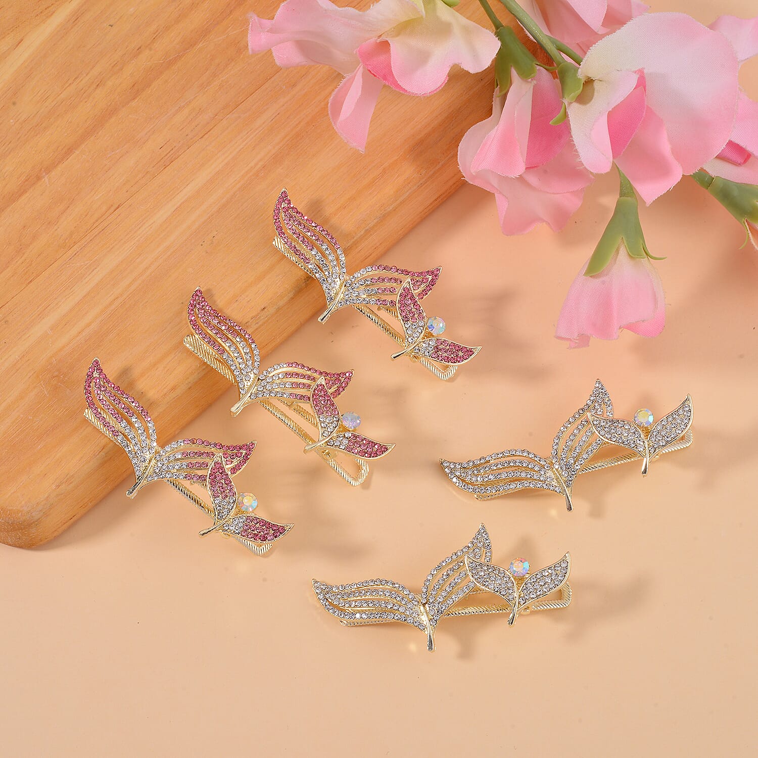 Set of 5 - Multicolour Austrian Crystal Leaves Hair Clips 4237572 1