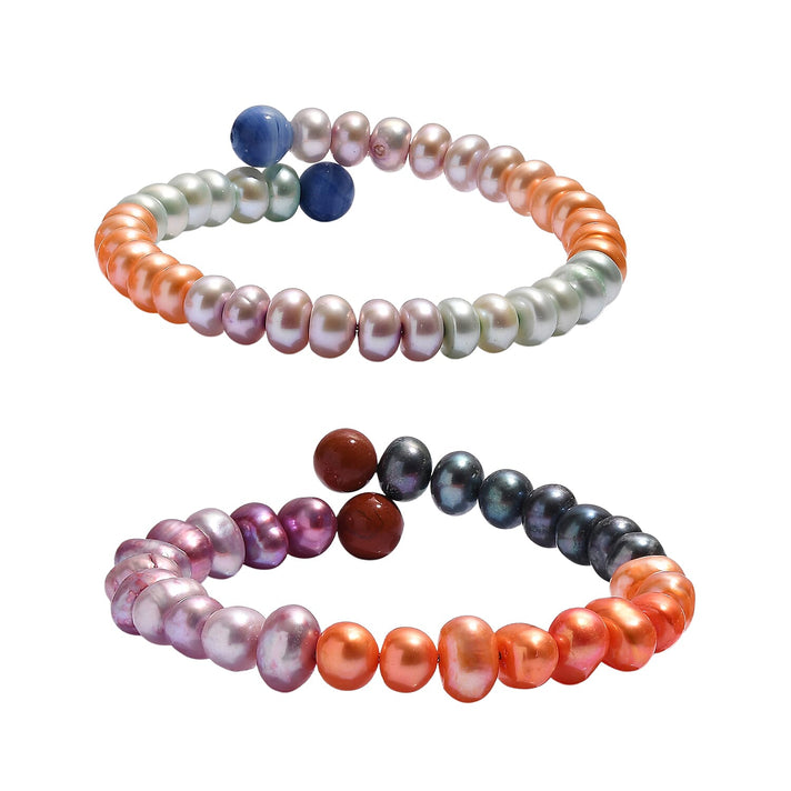 Set of 2 - Multi Colour Pearl, Multi Colour Agate Adjustable Bangle 145.00 Ct. 4419858 1