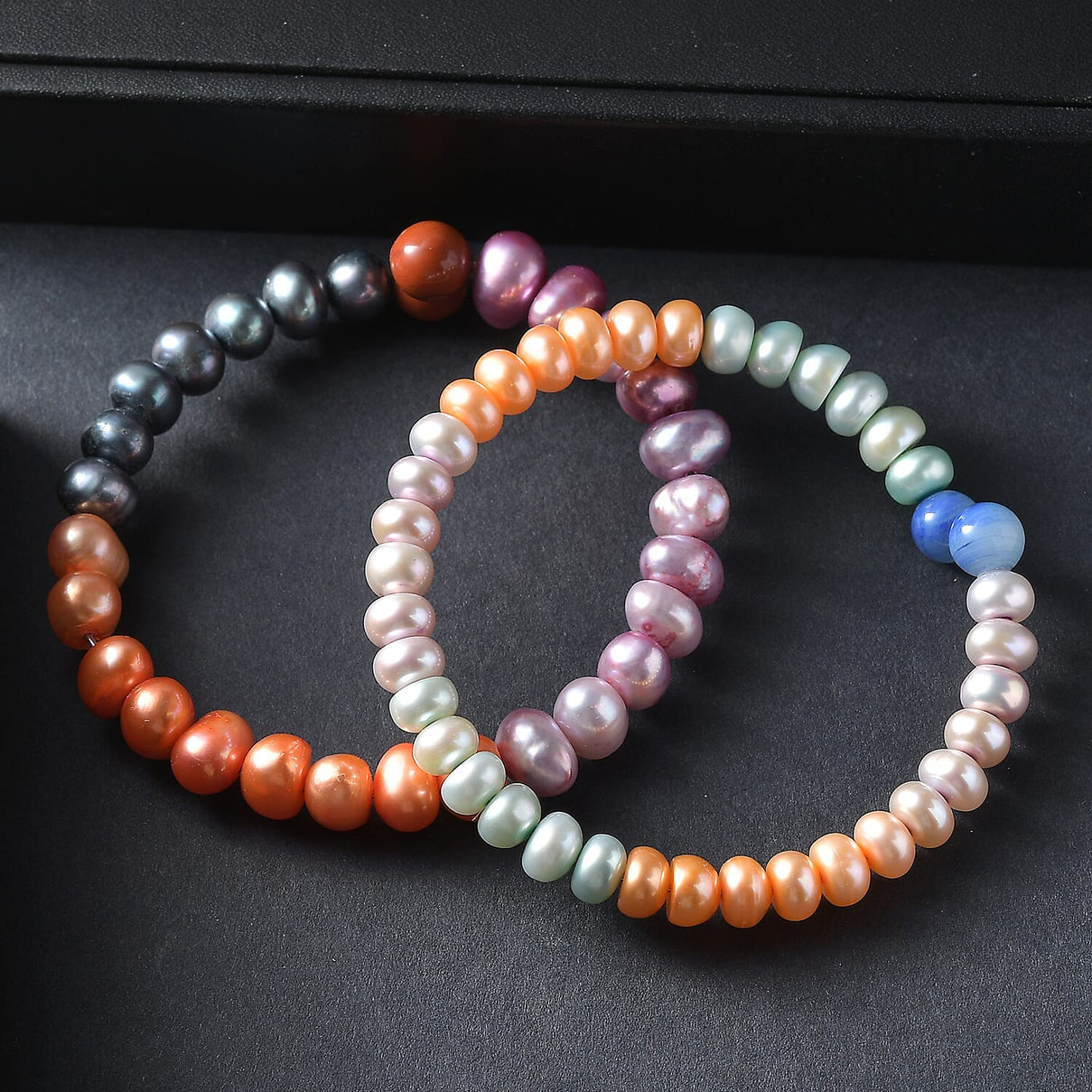 Set of 2 - Multi Colour Pearl, Multi Colour Agate Adjustable Bangle 145.00 Ct. 4419858 1