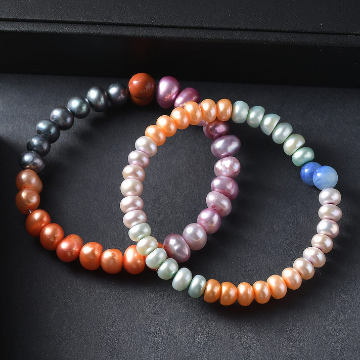 Set of 2 - Multi Colour Pearl, Multi Colour Agate Adjustable Bangle 145.00 Ct. 4419858 2