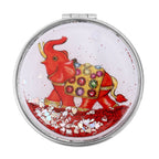 Set of 2 - Multi Colour Austrian Crystal Enamelled Elephant Keychain and Mirror in Yellow Gold Tone