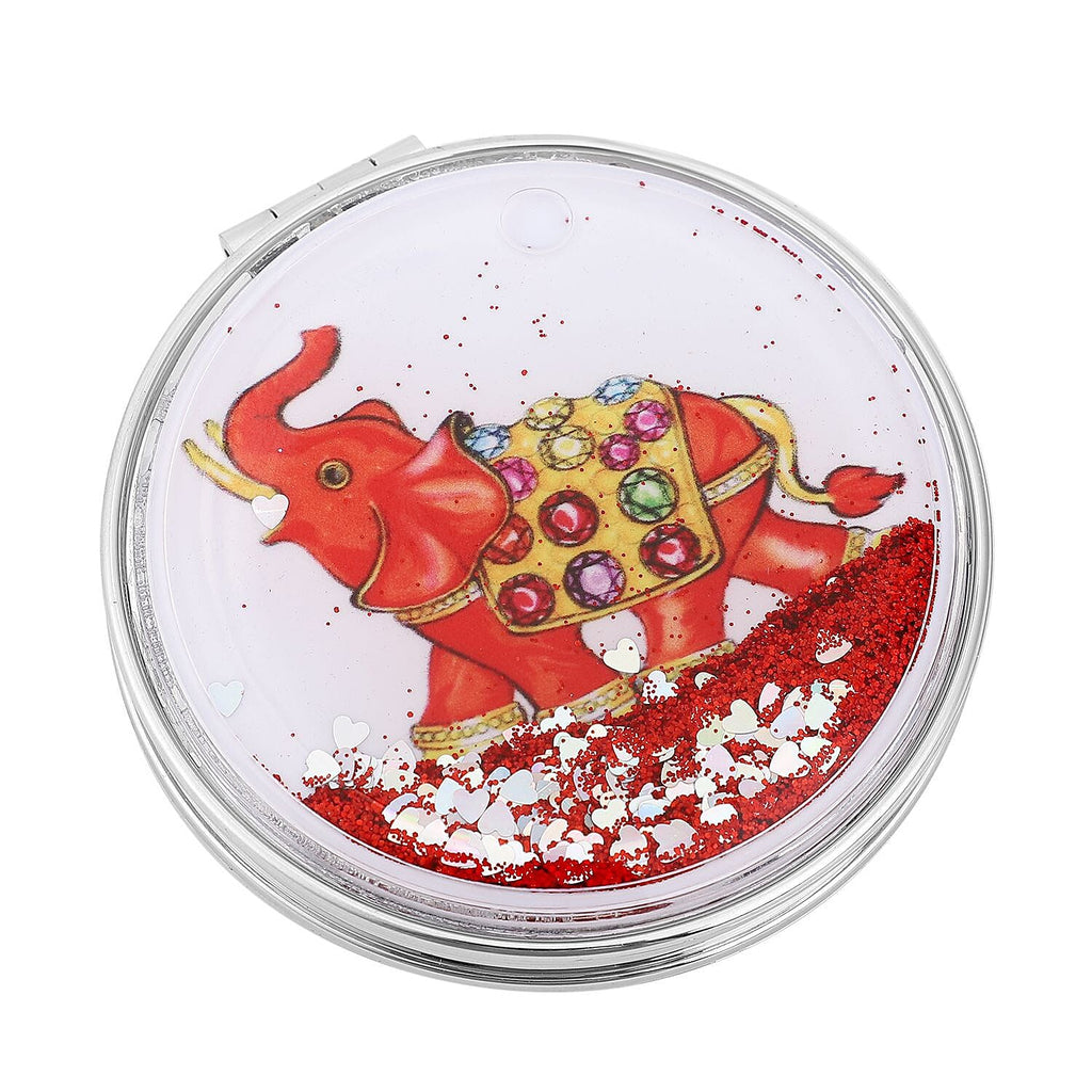 Set of 2 - Multi Colour Austrian Crystal Enamelled Elephant Keychain and Mirror in Yellow Gold Tone