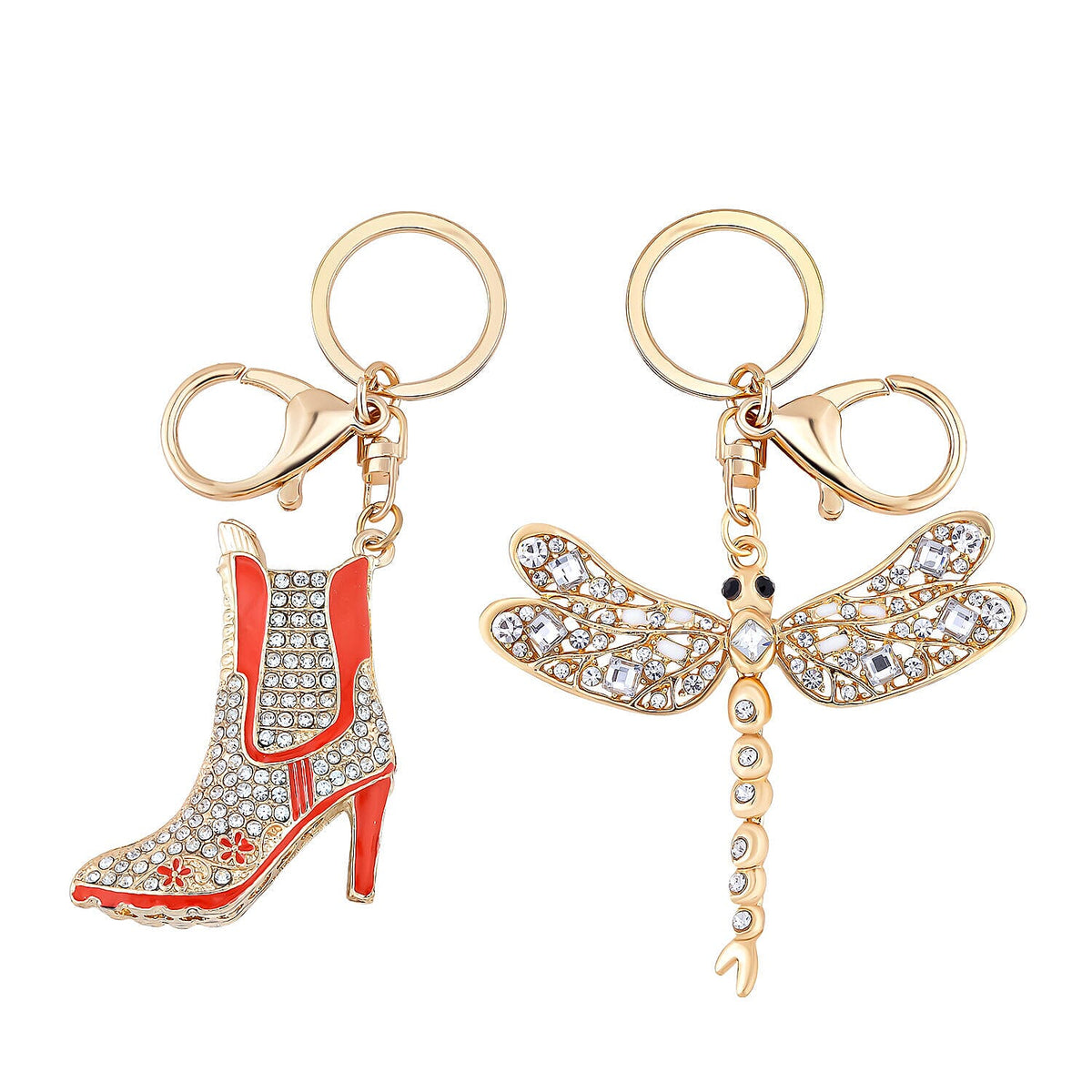 Set of 2 -  Multi Colour Austrian Crystal and White Austrian Crystal Enameled Keychain in Yellow Gold Tone 4123442 0