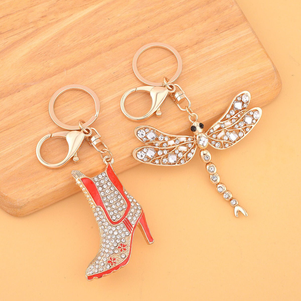 Set of 2 -  Multi Colour Austrian Crystal and White Austrian Crystal Enameled Keychain in Yellow Gold Tone 4123442 2