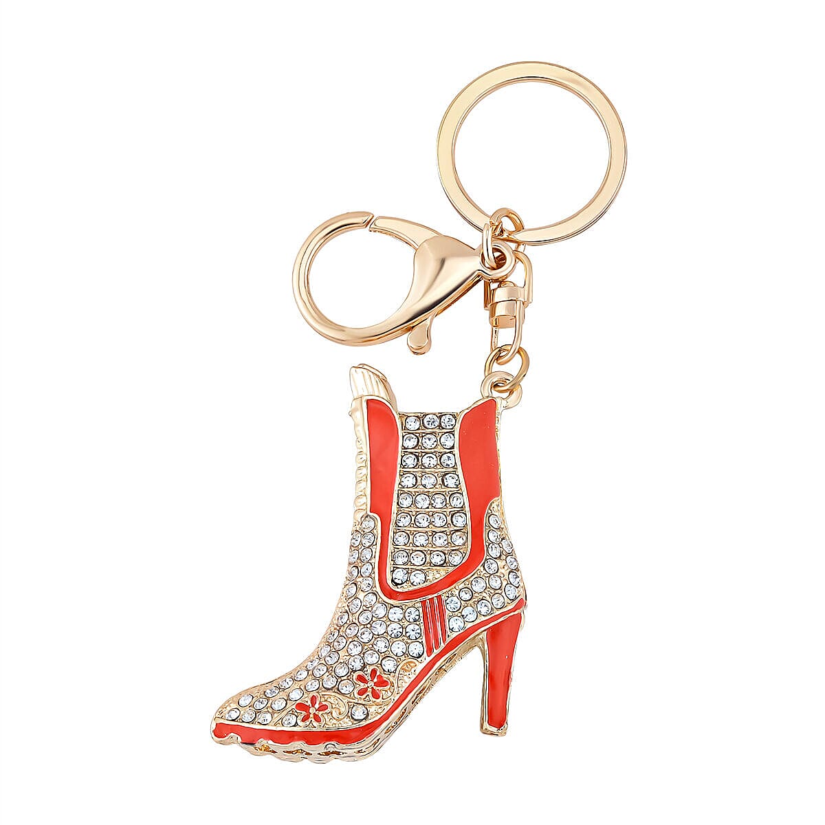 Set of 2 -  Multi Colour Austrian Crystal and White Austrian Crystal Enameled Keychain in Yellow Gold Tone 4123442 3