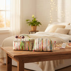Set of 2 Multi-Colour Woven Pattern Cosmetic Bags - Beige