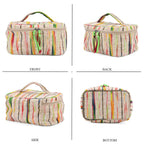 Set of 2 Multi-Colour Woven Pattern Cosmetic Bags - Beige