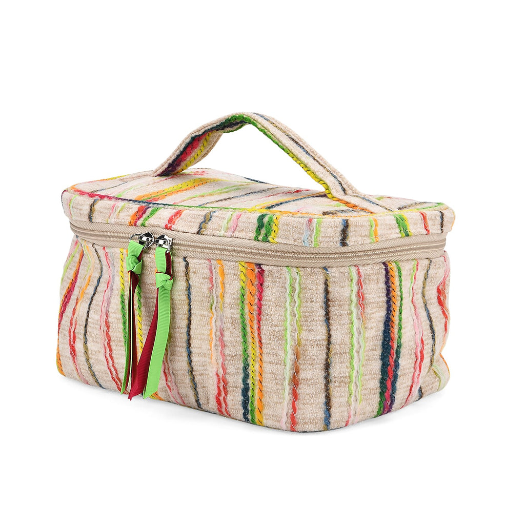 Set of 2 Multi-Colour Woven Pattern Cosmetic Bags - Beige