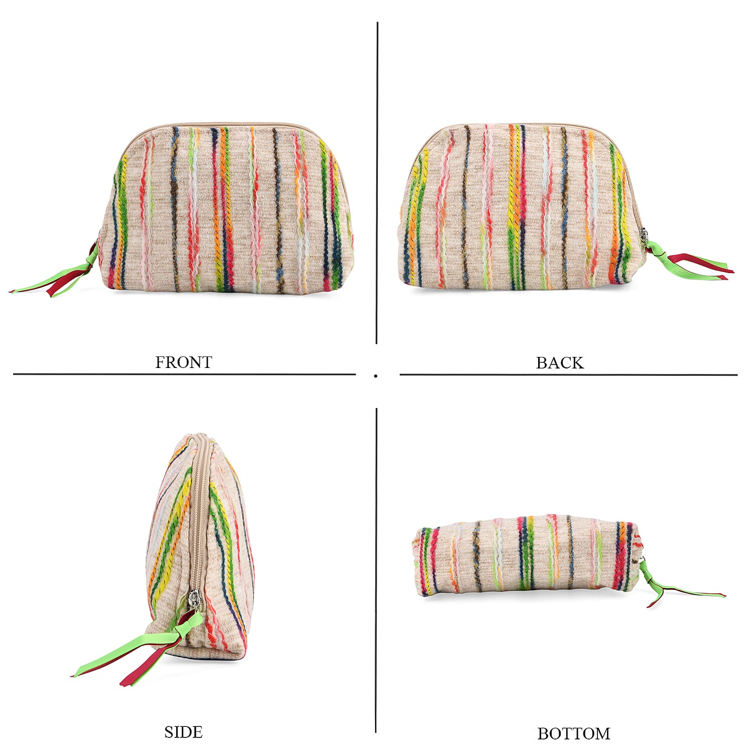 Set of 2 Multi-Colour Woven Pattern Cosmetic Bags - Beige 8197755 7