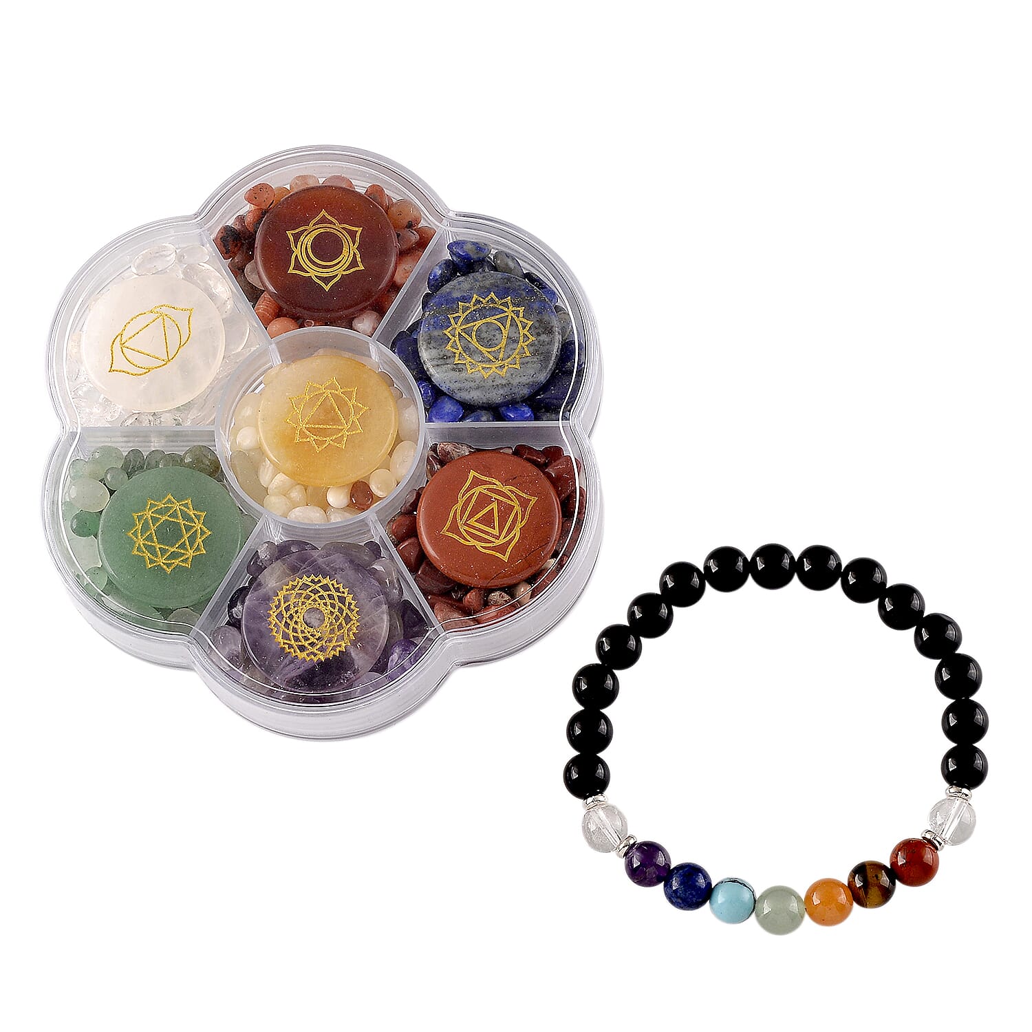Close Out Deal- Set of 2 - Multi Gemstones Seven Chakra Stones and Stretchable Bracelet (Size - 7.5) 780.00 Ct. V32536056 0
