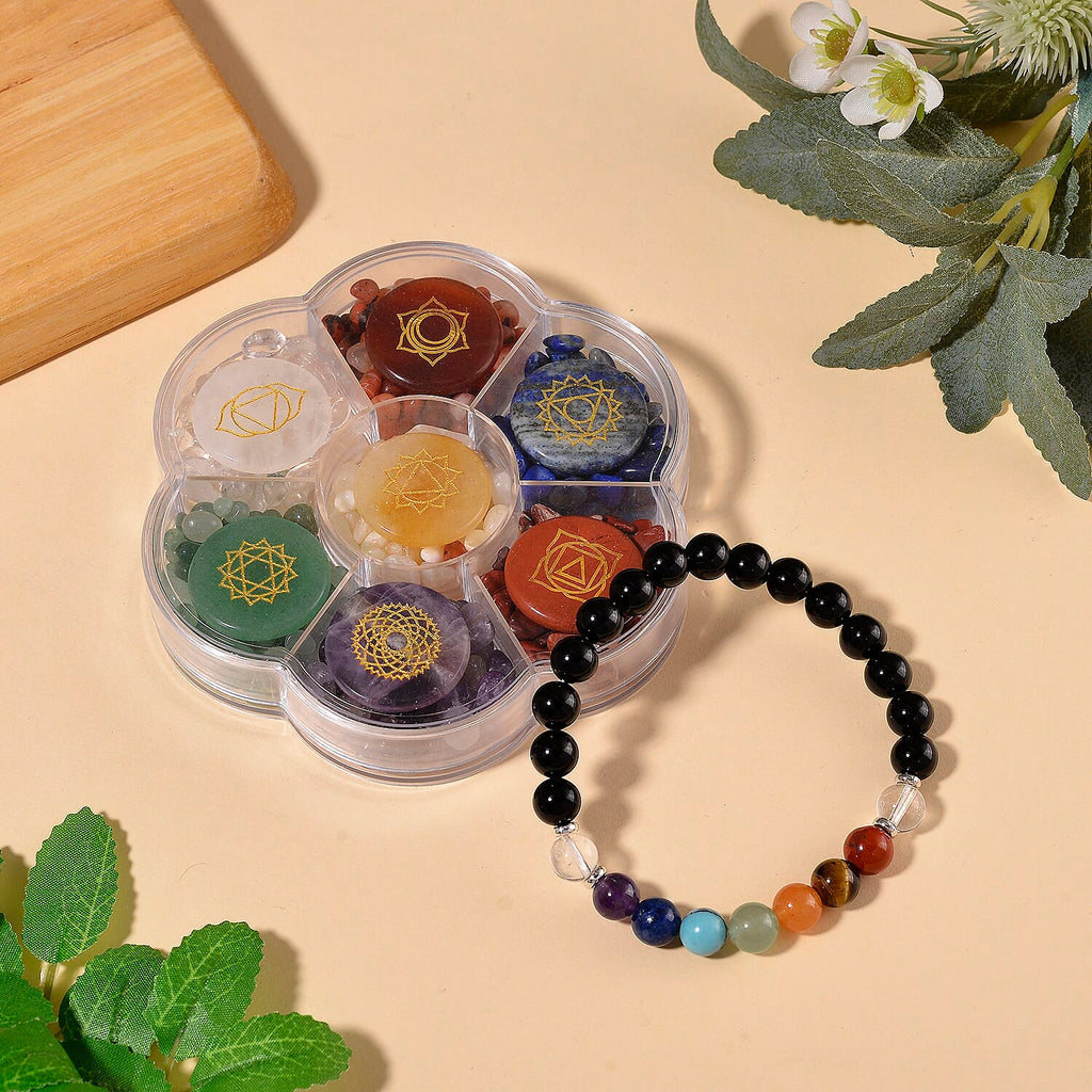 Close Out Deal- Set of 2 - Multi Gemstones Seven Chakra Stones and Stretchable Bracelet (Size - 7.5) & 780.00 Ct.