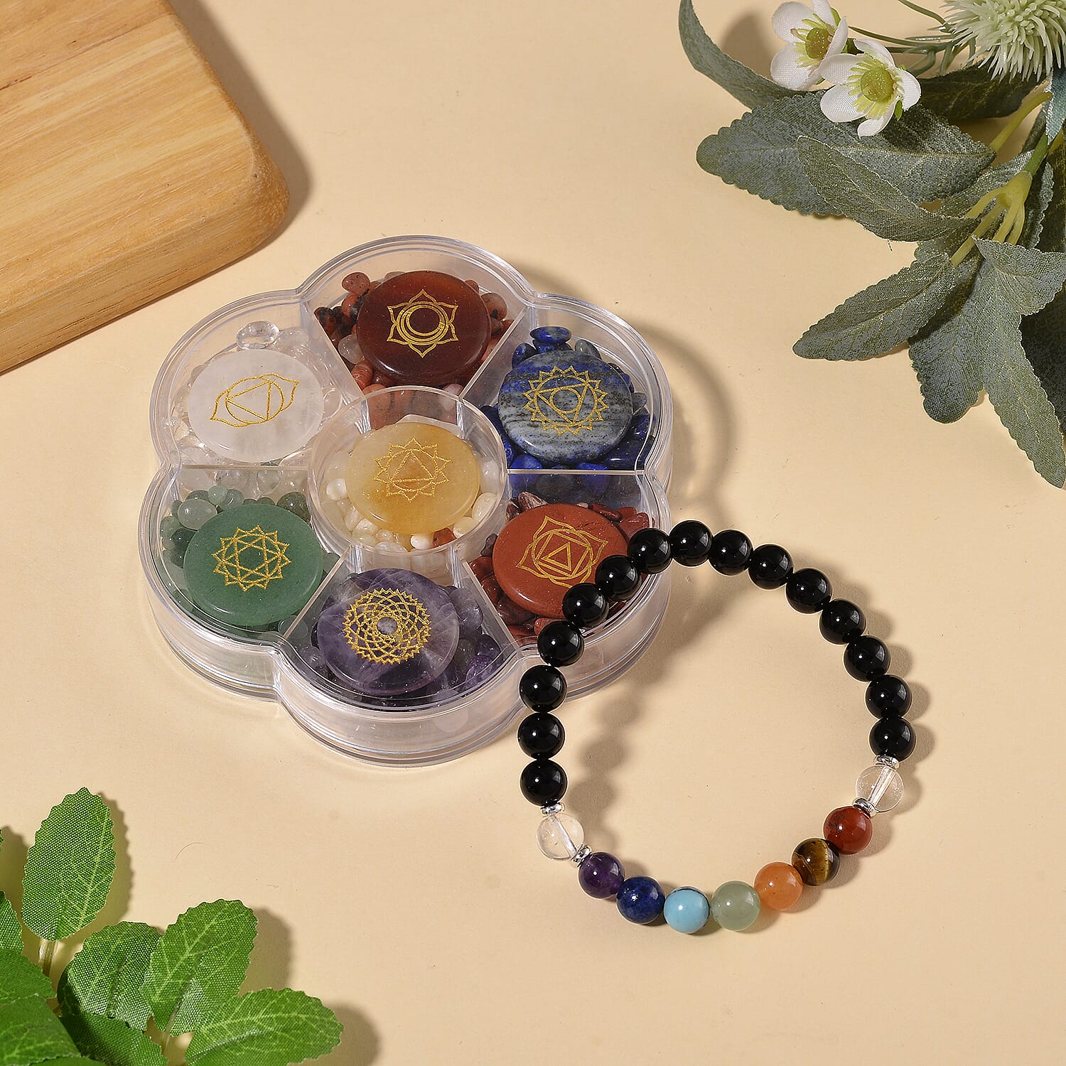 Close Out Deal- Set of 2 - Multi Gemstones Seven Chakra Stones and Stretchable Bracelet (Size - 7.5) 780.00 Ct. V32536056 2