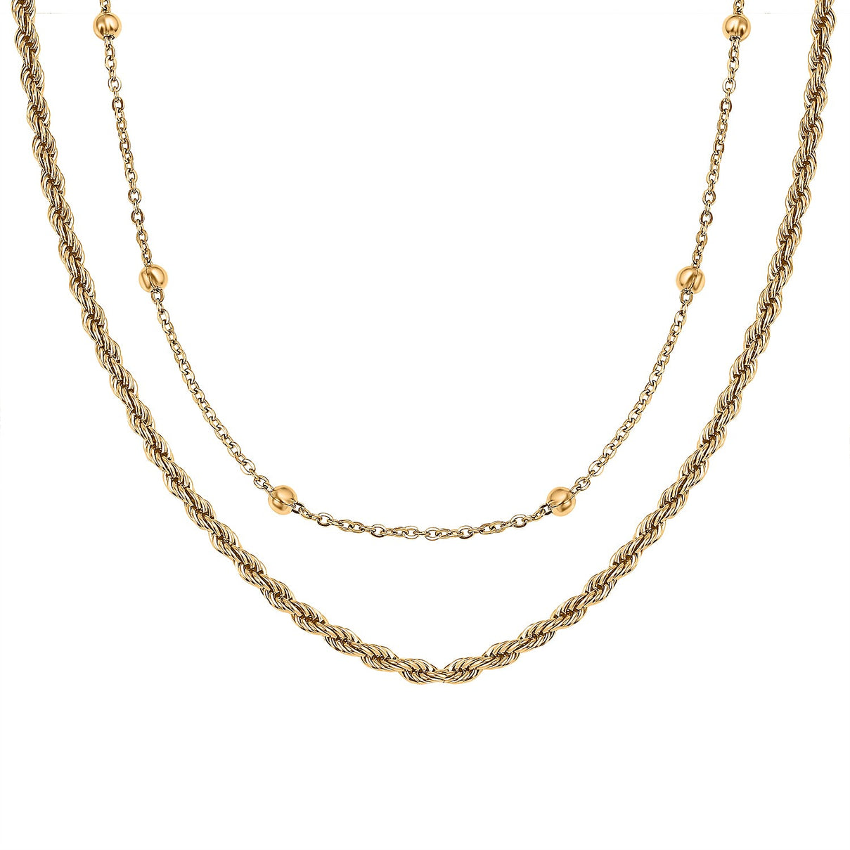 Set of 2 - Rope and Bead Necklace in Stainless Steel with Yellowtone 4206658 0