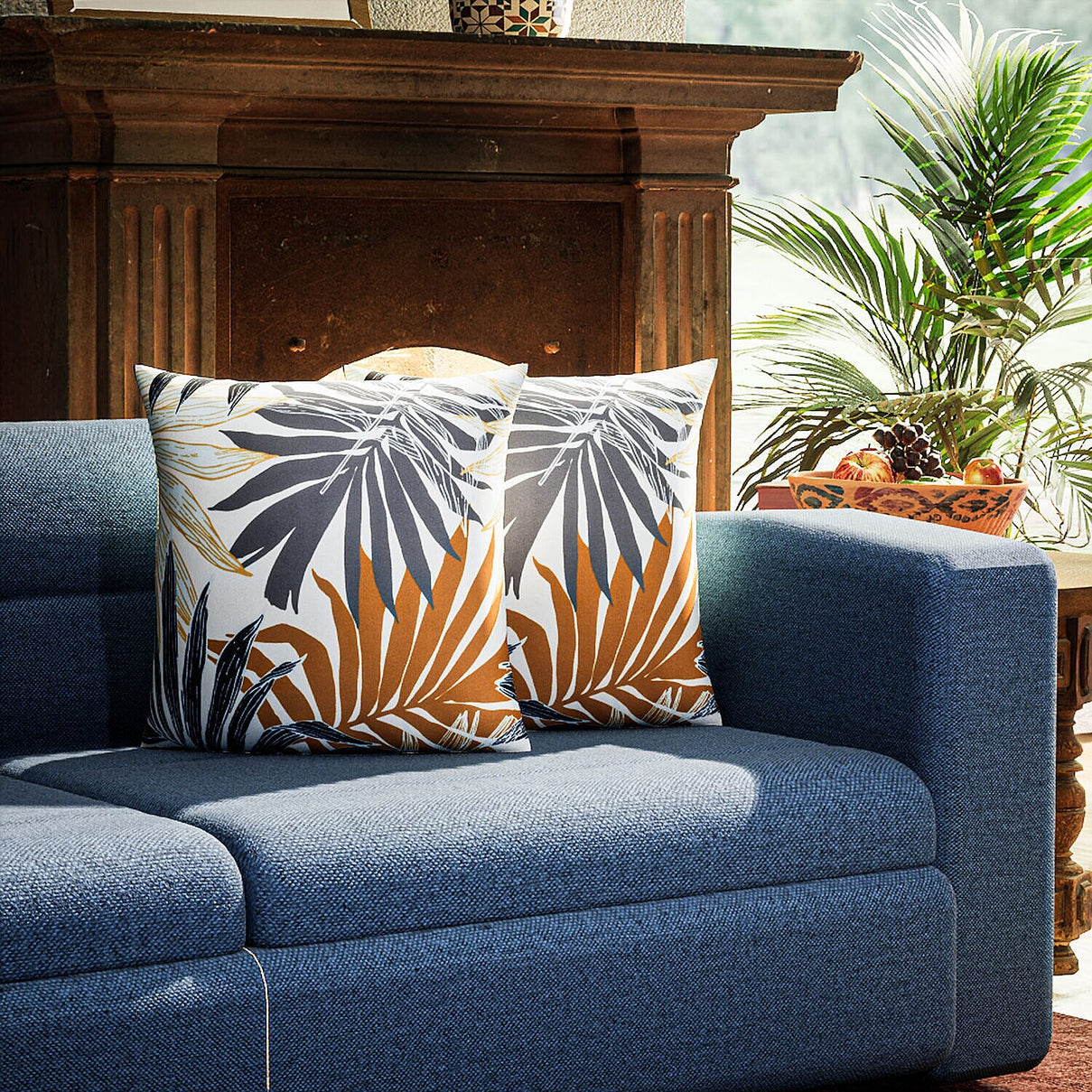 Set of 2 -  Palm Leaves Pattern Cushion 7276691 0