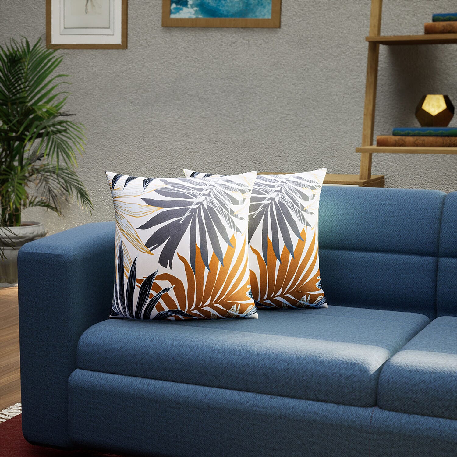 Set of 2 -  Palm Leaves Pattern Cushion 7276691 1