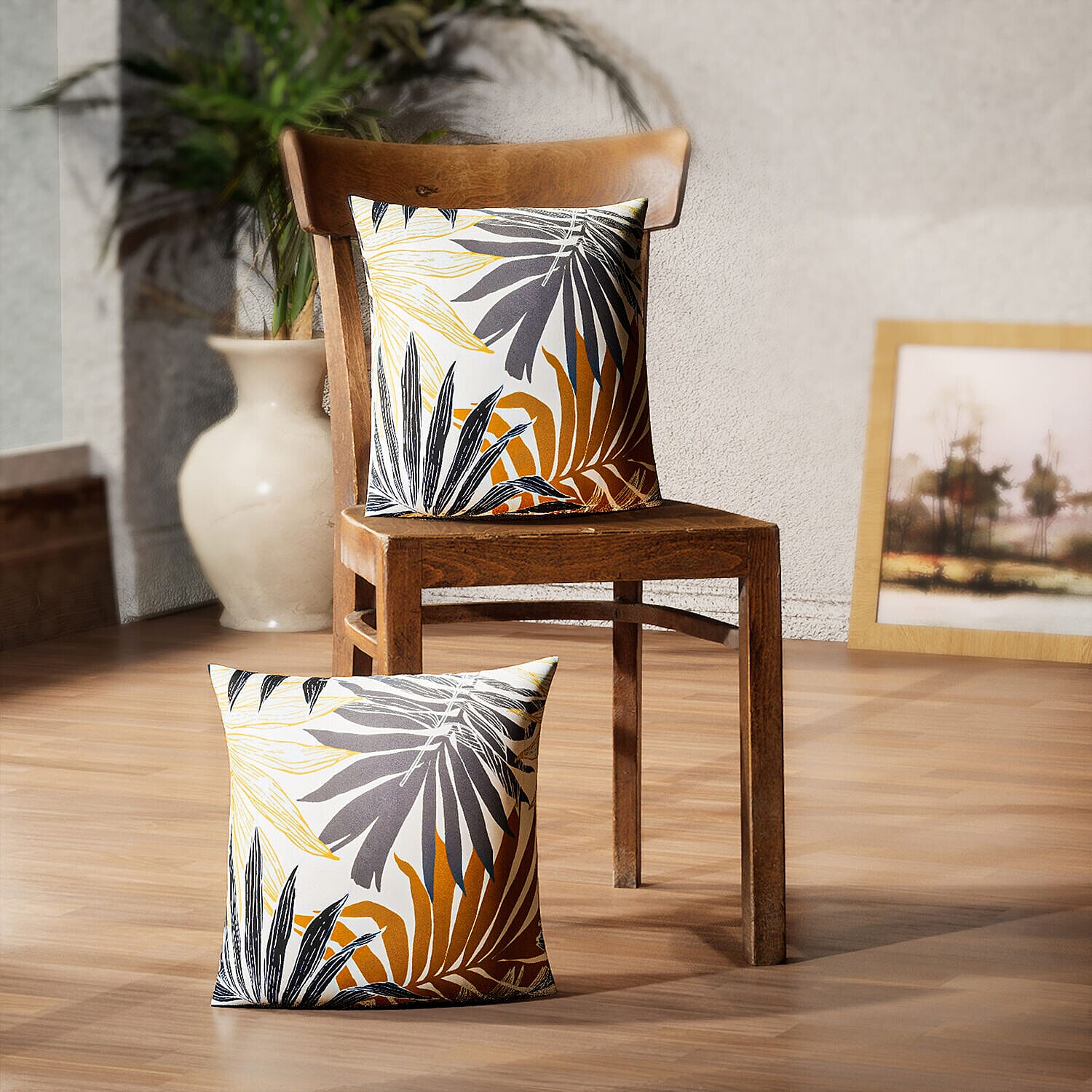 Set of 2 -  Palm Leaves Pattern Cushion 7276691 2