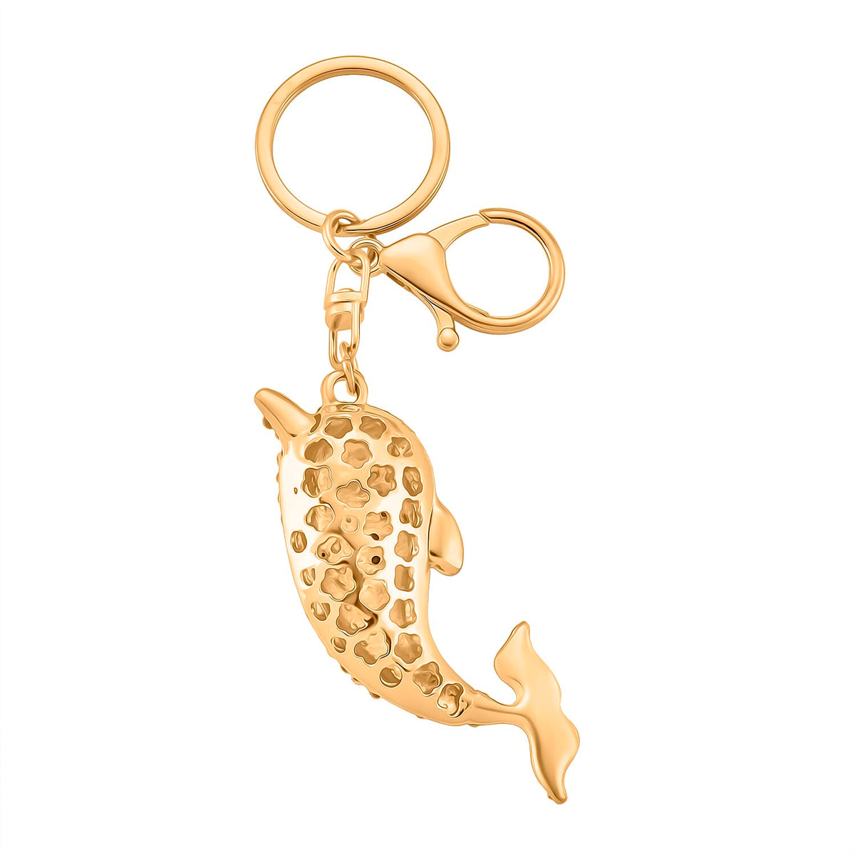 Set of 2 -  Pink &amp; Multi Colour Cat &amp; Dolphin Crystal Keychain in Yellow Gold Tone 4436012 4