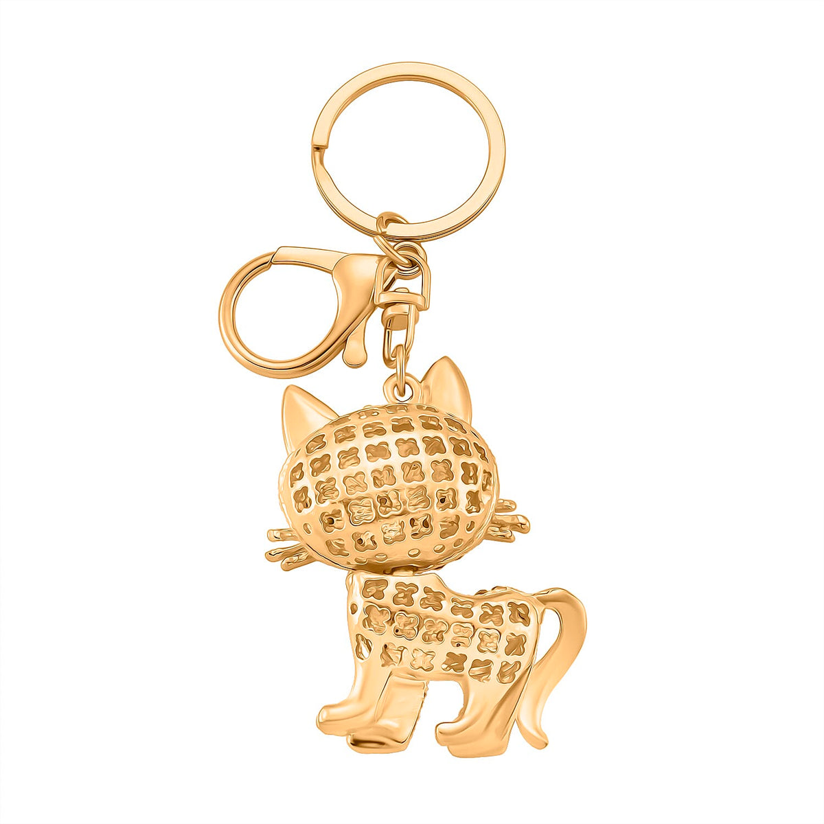 Set of 2 -  Pink &amp; Multi Colour Cat &amp; Dolphin Crystal Keychain in Yellow Gold Tone 4436012 5