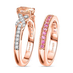 D'Joy Set of 2 - Pink Sapphire, Morganite & White Zircon Ring in 18K Vermeil Rose Gold Plated Sterling Silver 1.44 Ct, Silver Wt. 5.78 Gms.