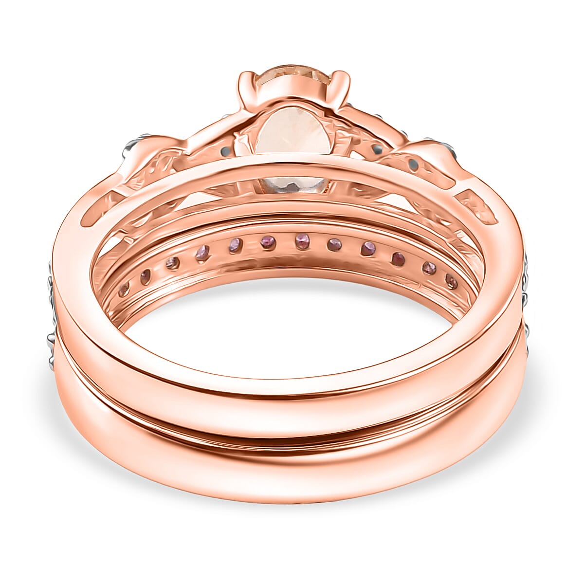 D'Joy Set of 2 - Pink Sapphire, Morganite &amp; White Zircon Ring in 18K Vermeil Rose Gold Plated Sterling Silver 1.44 Ct, Silver Wt. 5.78 Gms. 4432540 5