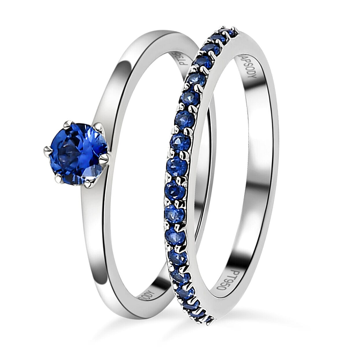 Set of 2 - RHAPSODY 950 Platinum AAAA Ceylon Sapphire Half Eternity and Solitaire Ring 4079134 7