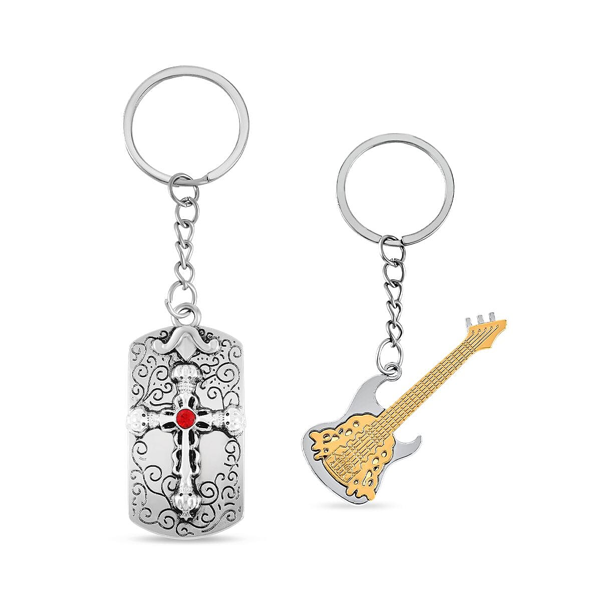 Set of 2 - Red Austrian Crystal Evil Eye &amp; Bird Keychain in Dual Tone 4177586 0