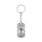 Set of 2 - Red Austrian Crystal Evil Eye & Bird Keychain in Dual Tone