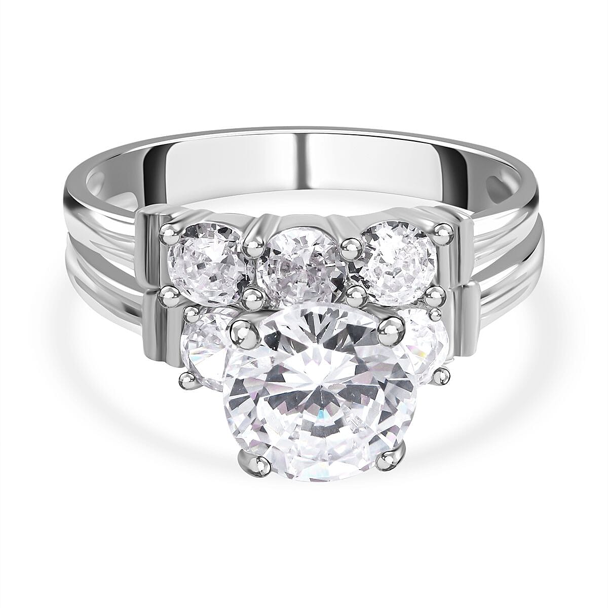 Set of 2 - Cubic Zirconia Ring in Rhodium Overlay Sterling Silver 4212672 0