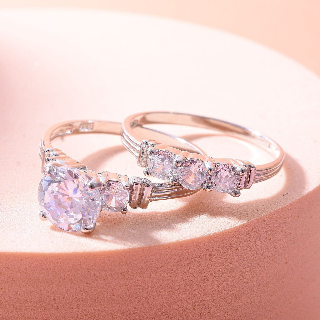 Set of 2 - Cubic Zirconia Ring in Rhodium Overlay Sterling Silver