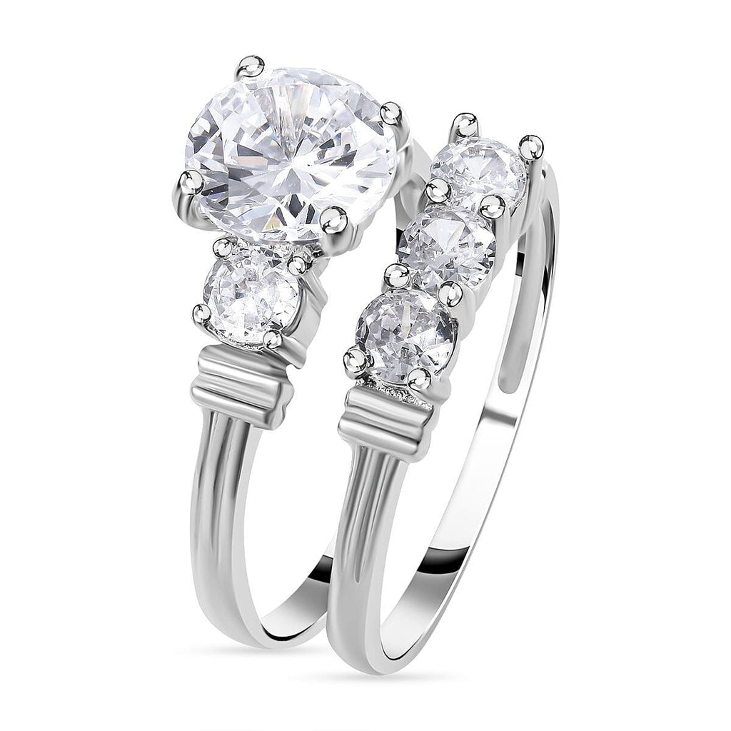 Set of 2 - Cubic Zirconia Ring in Rhodium Overlay Sterling Silver