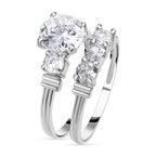 Set of 2 - Cubic Zirconia Ring in Rhodium Overlay Sterling Silver