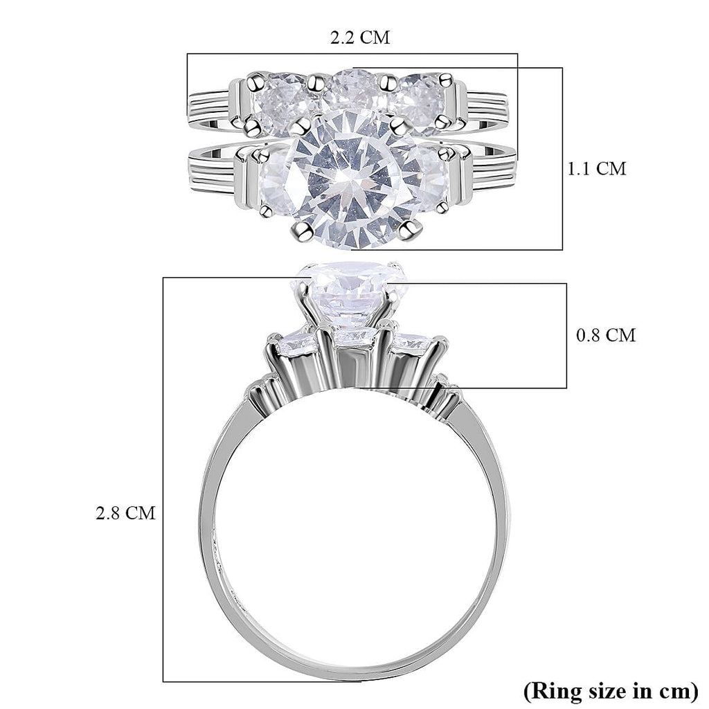 Set of 2 - Cubic Zirconia Ring in Rhodium Overlay Sterling Silver