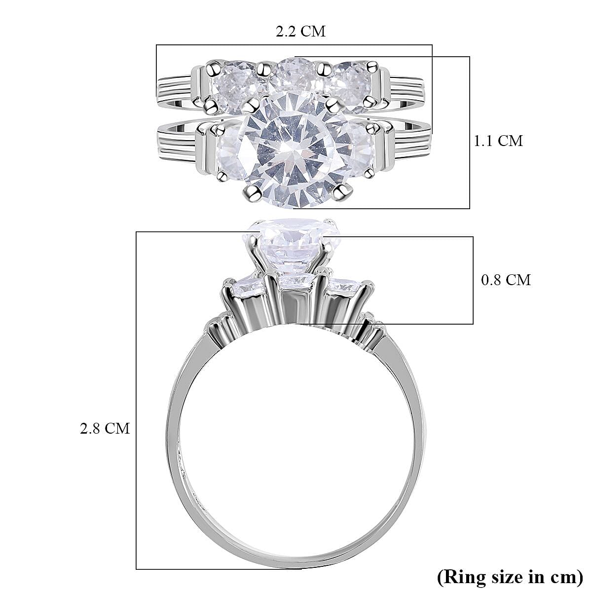 Set of 2 - Cubic Zirconia Ring in Rhodium Overlay Sterling Silver 4212672 4