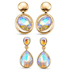Set of 2 - Simulated Mystic White Crystal Dangling Earring with Push Back in Yellow Gold Tone