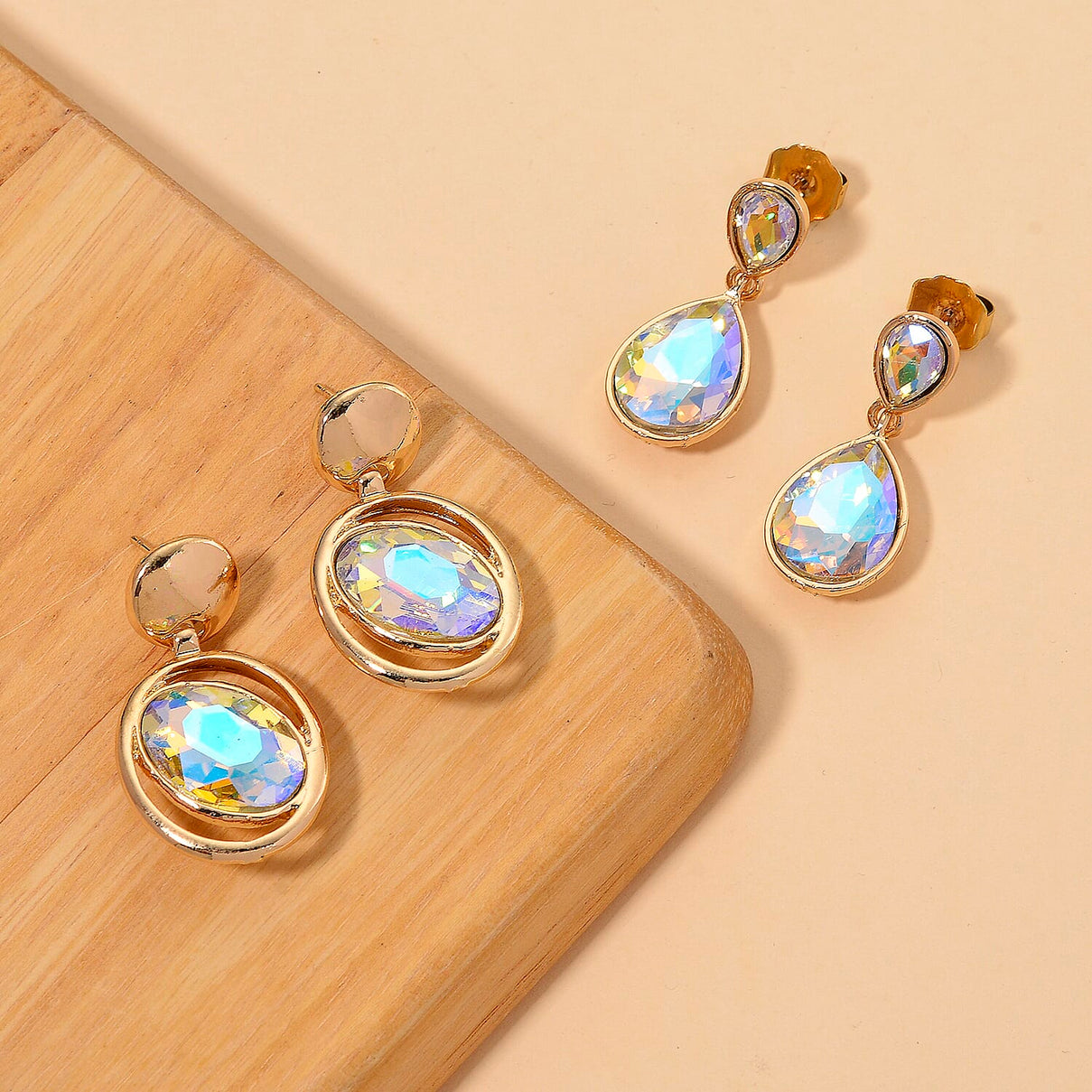 Set of 2 - Simulated Mystic White Crystal Dangling Earring with Push Back in Yellow Gold Tone V32518079 2