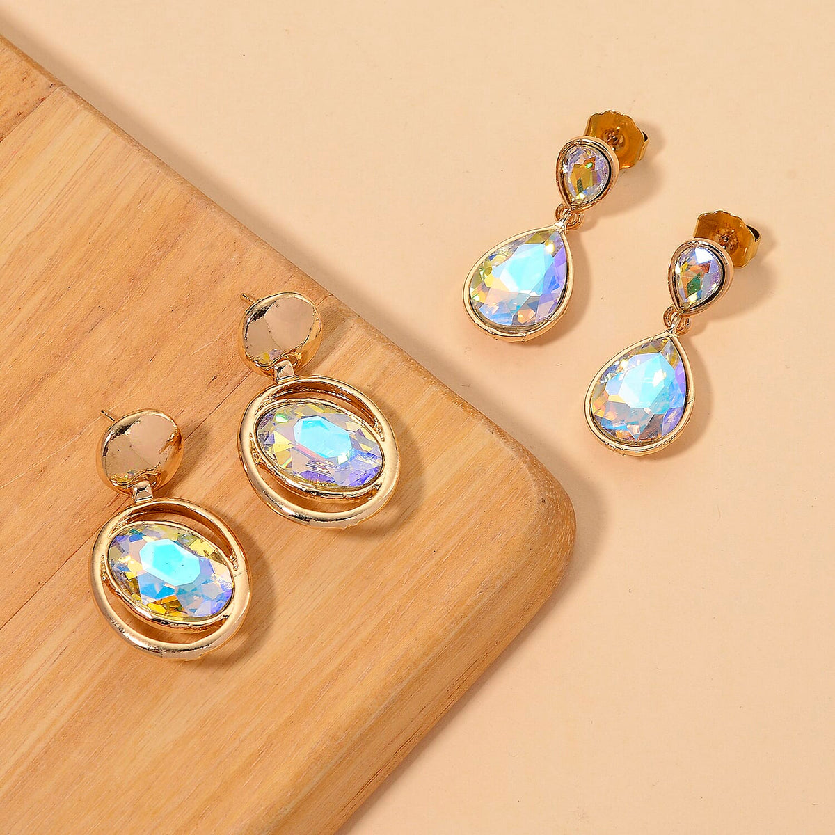 Set of 2 - Simulated Mystic White Crystal Dangling Earring with Push Back in Yellow Gold Tone V32518079 2