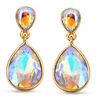 Set of 2 - Simulated Mystic White Crystal Dangling Earring with Push Back in Yellow Gold Tone