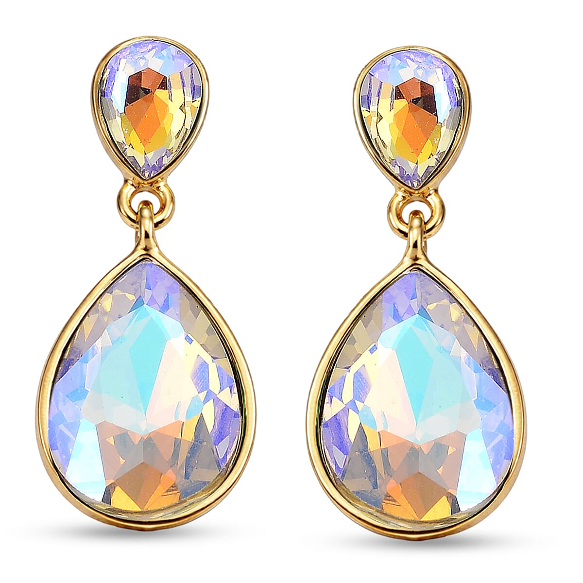 Set of 2 - Simulated Mystic White Crystal Dangling Earring with Push Back in Yellow Gold Tone V32518079 3