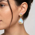 Set of 2 - Simulated Mystic White Crystal Dangling Earring with Push Back in Yellow Gold Tone