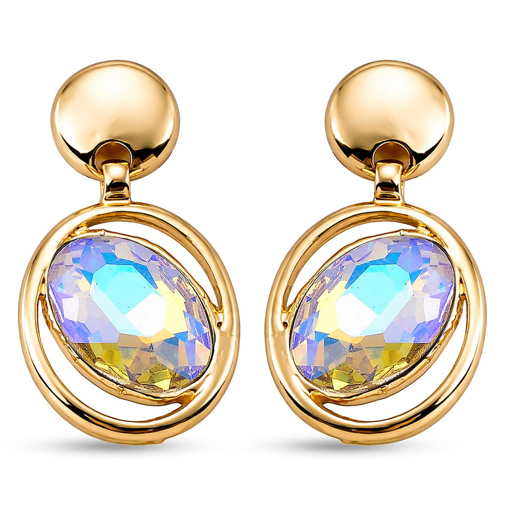 Set of 2 - Simulated Mystic White Crystal Dangling Earring with Push Back in Yellow Gold Tone