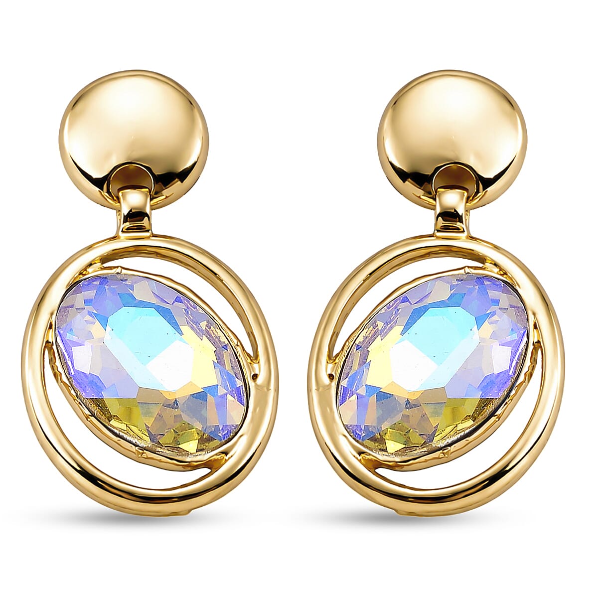 Set of 2 - Simulated Mystic White Crystal Dangling Earring with Push Back in Yellow Gold Tone V32518079 6