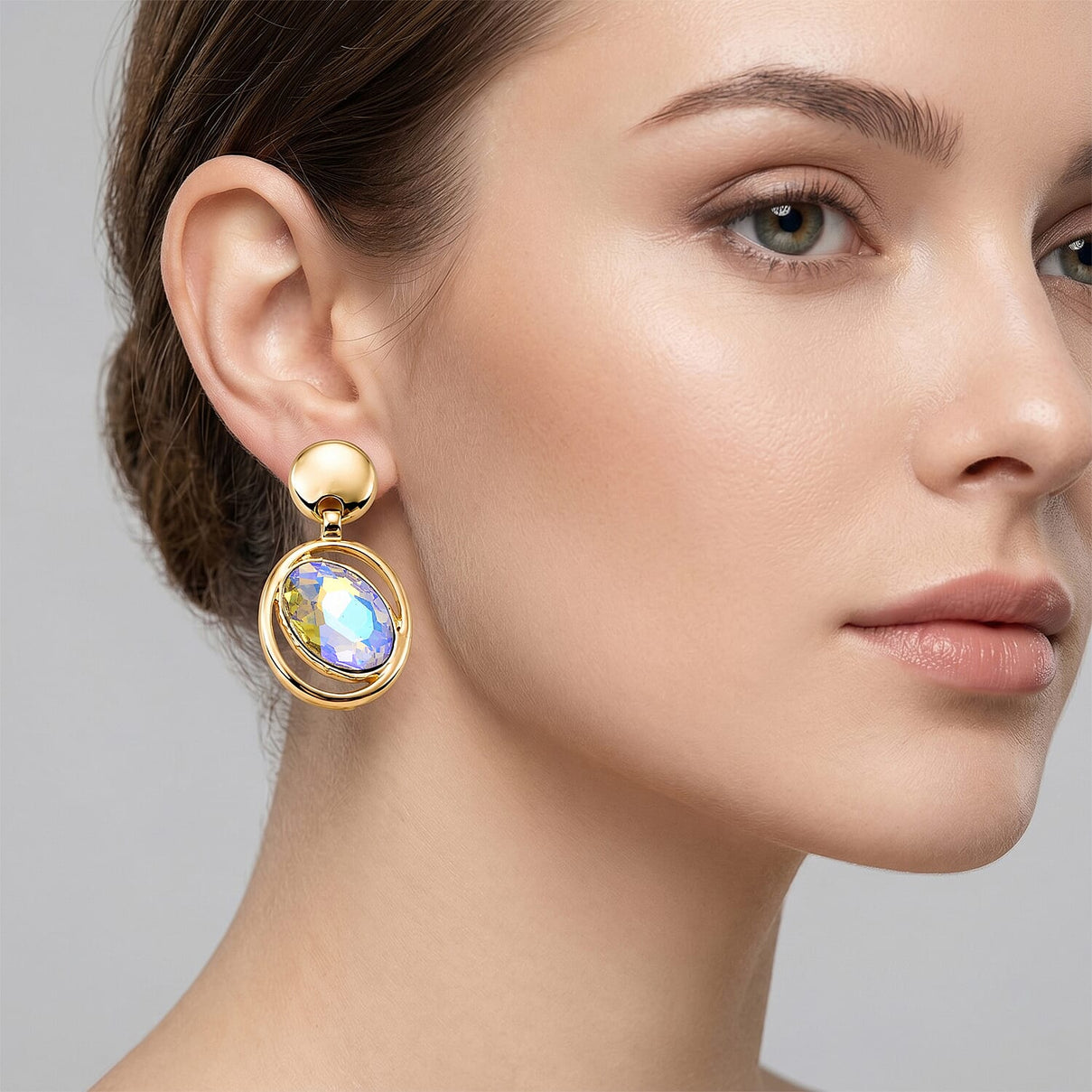 Set of 2 - Simulated Mystic White Crystal Dangling Earring with Push Back in Yellow Gold Tone V32518079 7