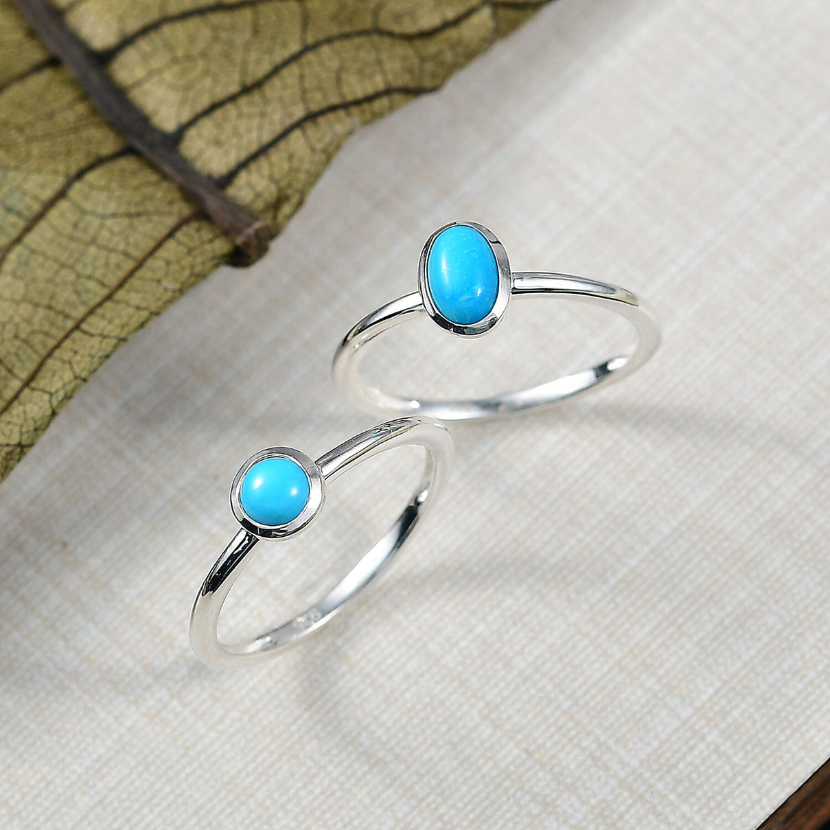 Set of 2 - Sleeping Beauty Turquoise Stackable Ring in Sterling Silver 4425053 2