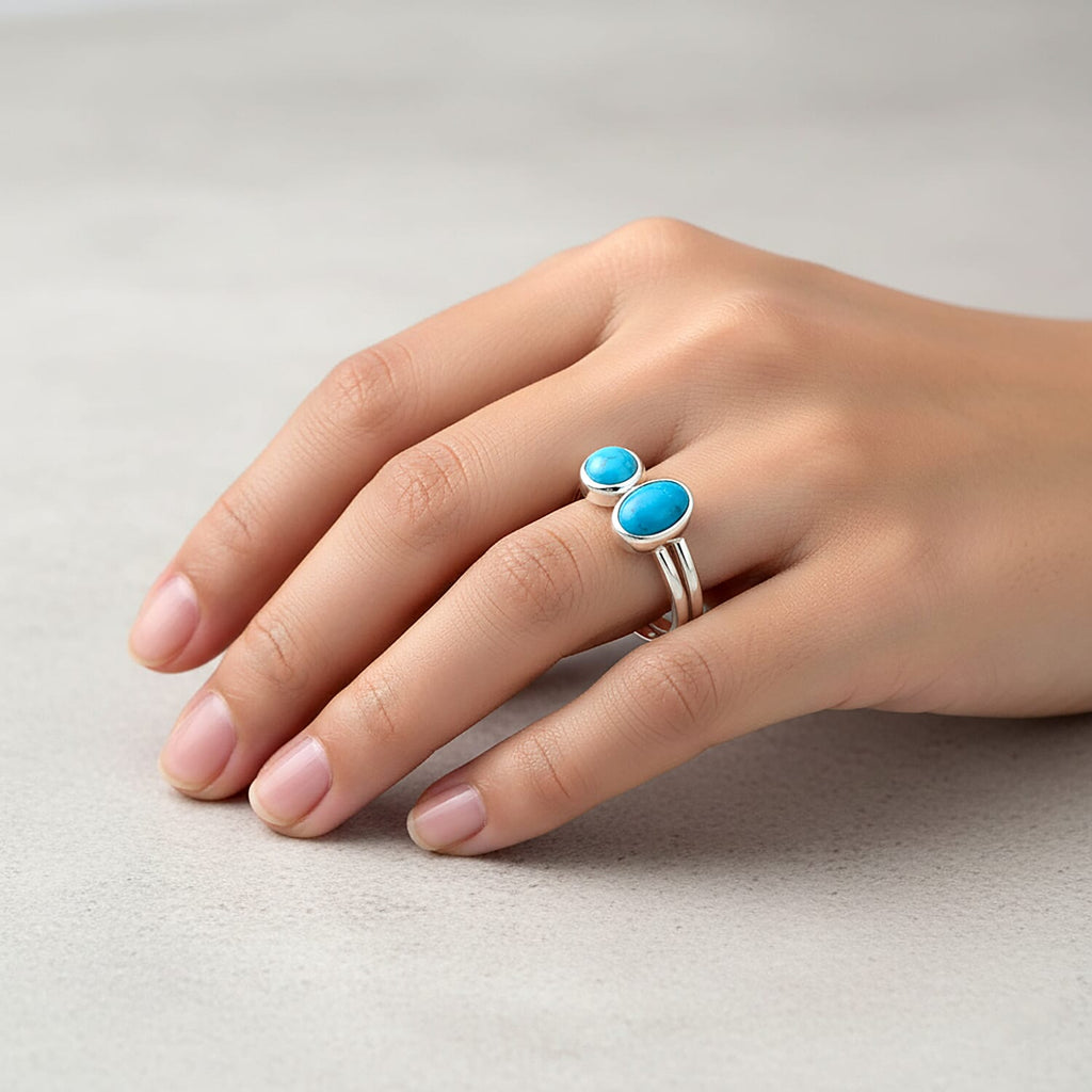 Set of 2 -  Sleeping Beauty Turquoise Stackable Ring  Sterling Silver