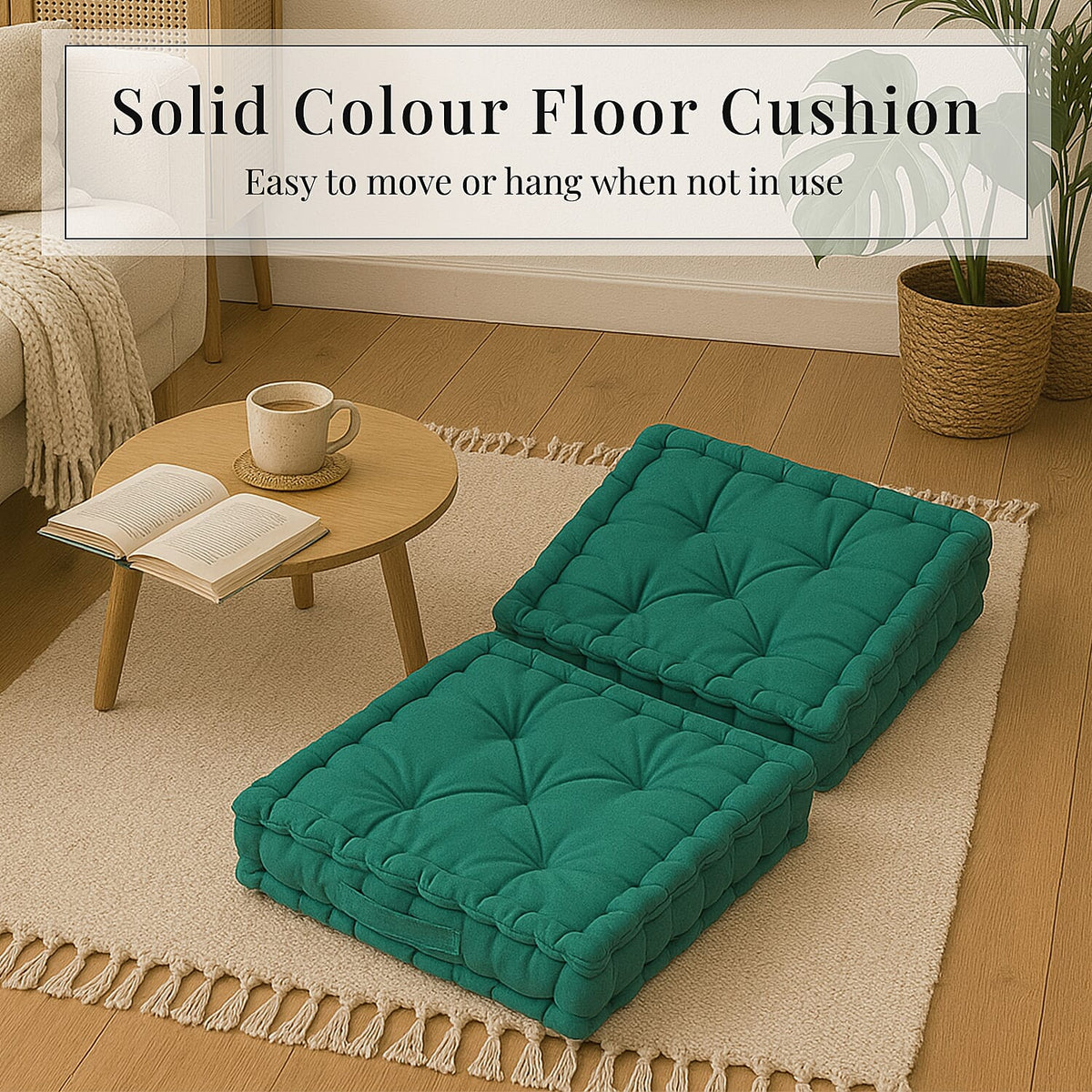 Set of 2 Solid Colour Floor Cushion - Green 8100451 2