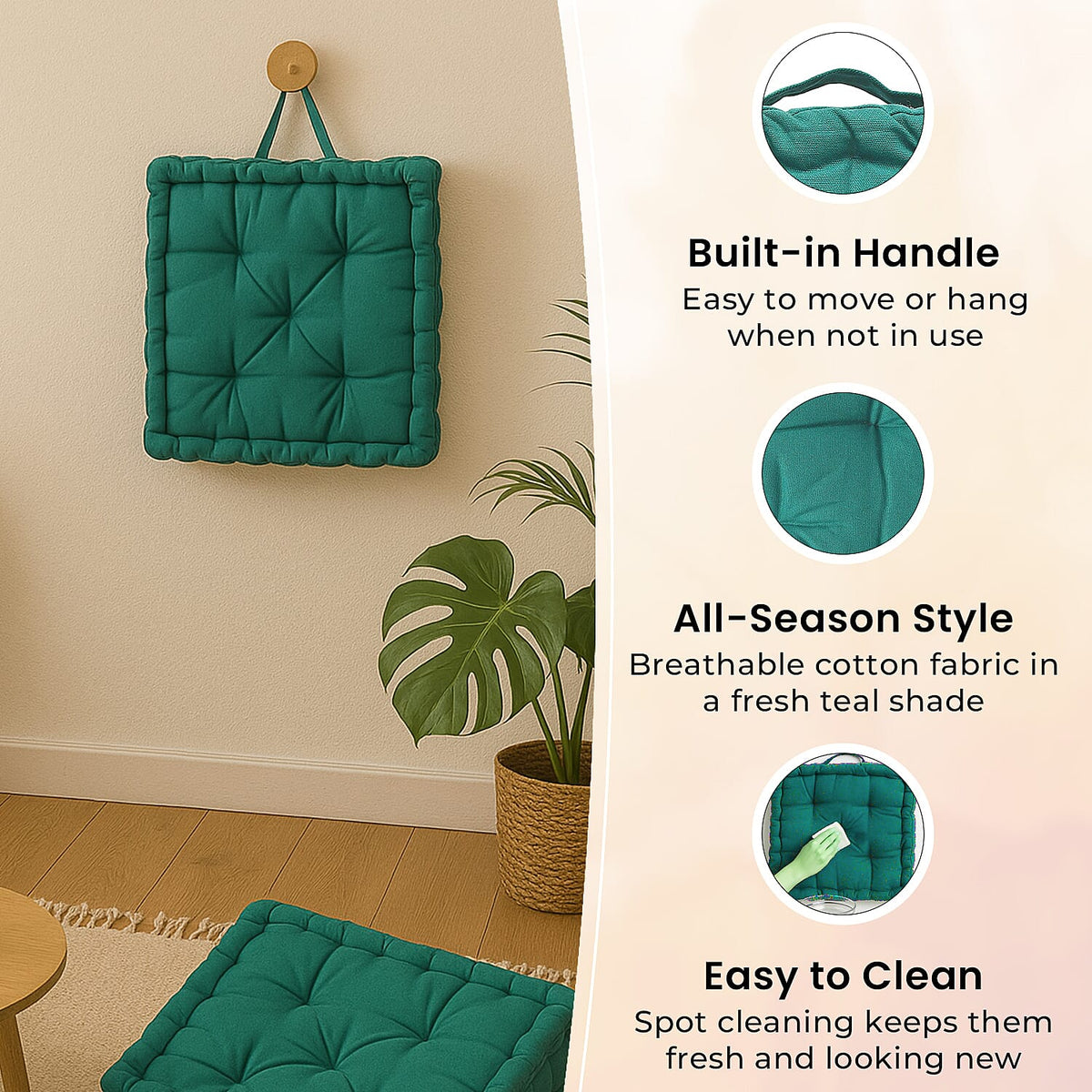 Set of 2 Solid Colour Floor Cushion - Green 8100451 4