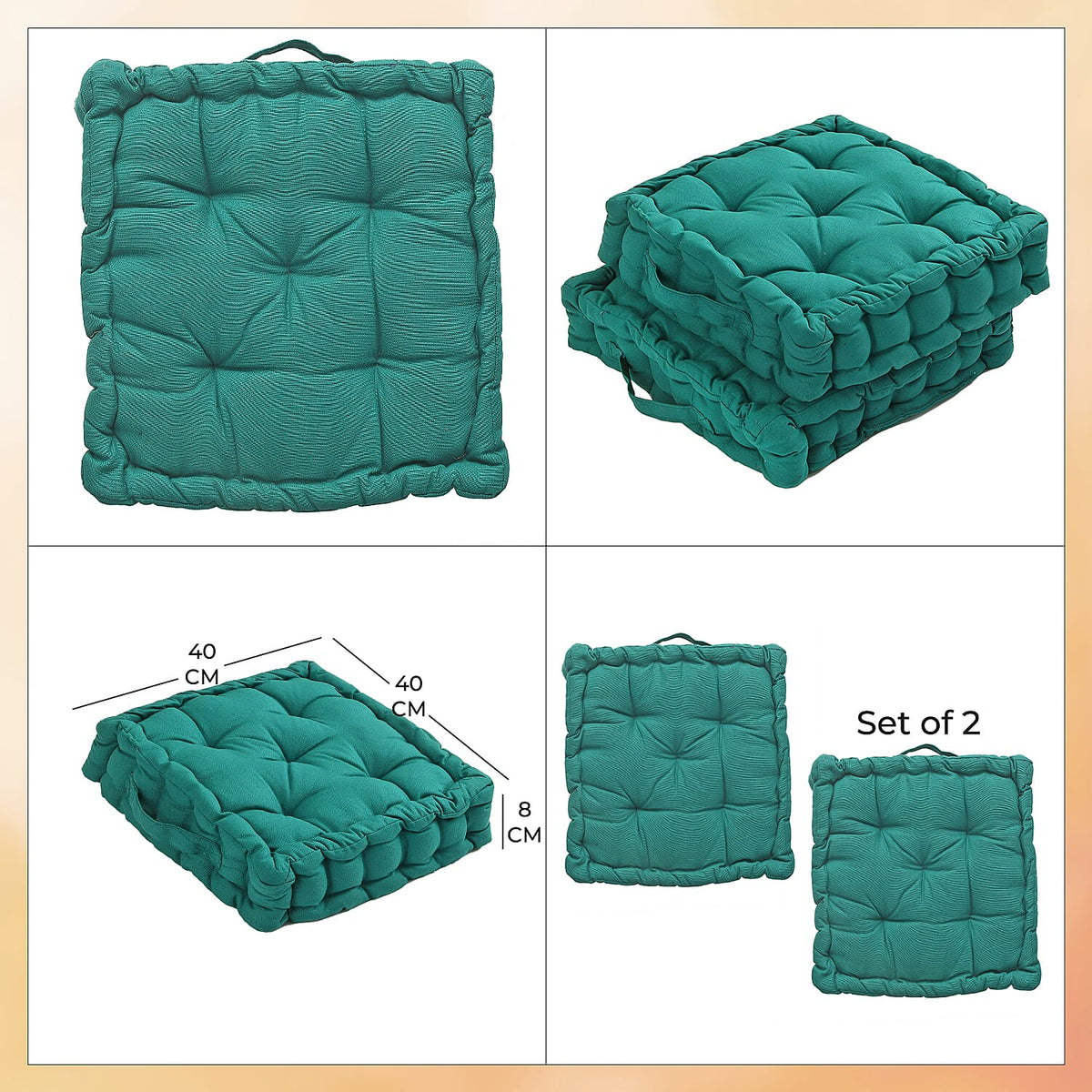 Set of 2 Solid Colour Floor Cushion - Green 8100451 6