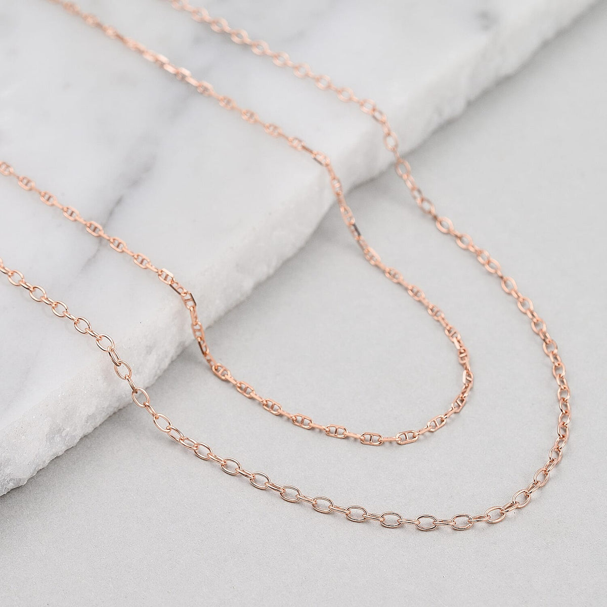 Set of 2 Sterling Silver Chains Rolo and Anchor (Size 18) - Rose Gold Overlay 4178786 1