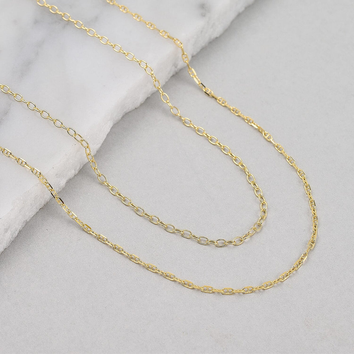 Set of 2 Sterling Silver Chains Rolo and Anchor (Size 18) - Yellow Gold Overlay 4178784 1