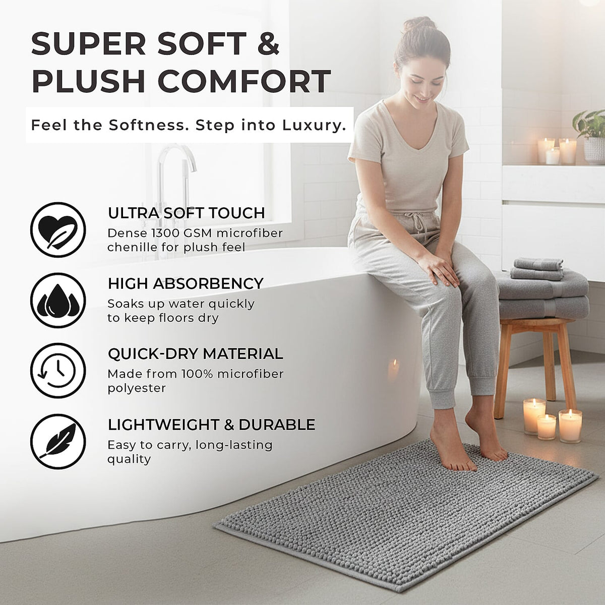 Set of 2 Super Soft Chenille Bath Mats (40 x 60 cm) V32577391 2